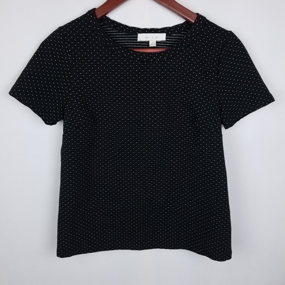 Anthro Eri + Ali Textured Black Polka Dot Top Sm